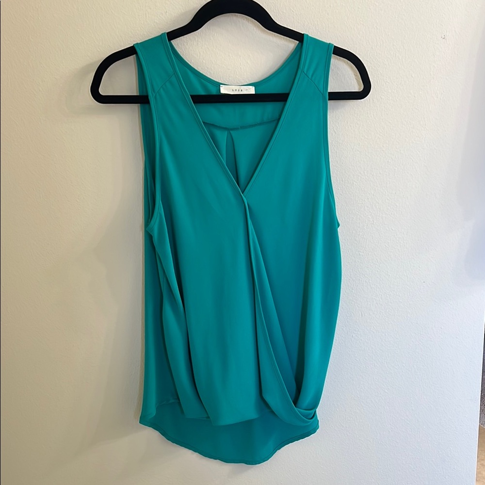 Lush Turquoise Sleeveless Wrap Blouse